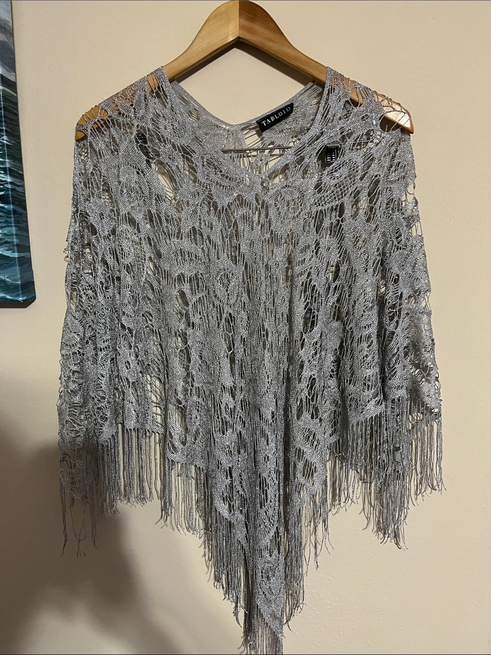 Light Gray Crochet Fringe Poncho